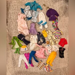 Barbie clothes lot with cowgirl rodeo, lab coat, rain jacket and more